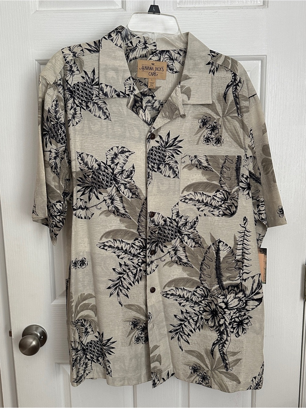 Beige Tropical Print Camp Shirt